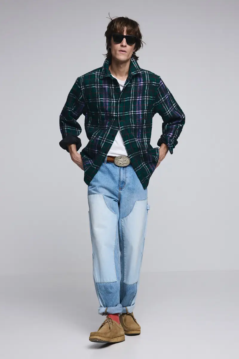 Camicia a maniche lunghe con quadri e cerniera GREEN miniatura 2