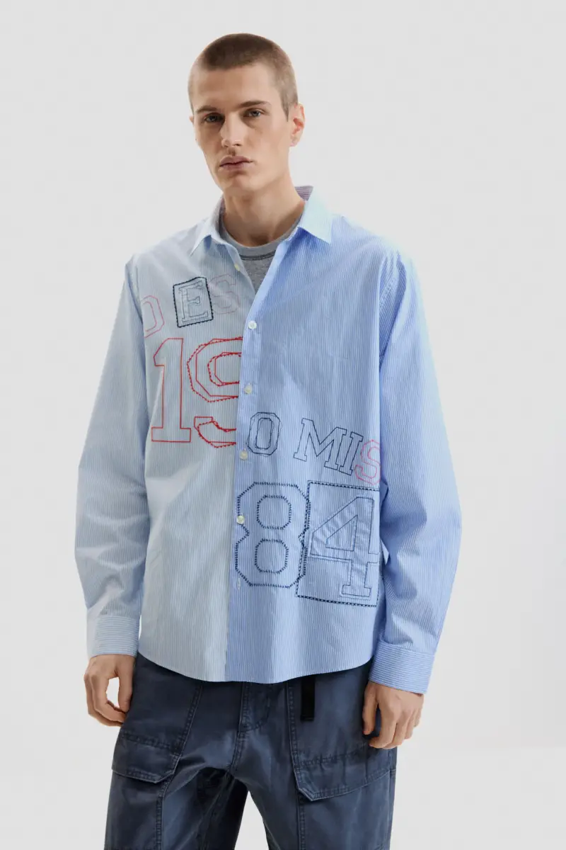 CAMICIA A MANICHE LUNGHE RICAMATA BLUE