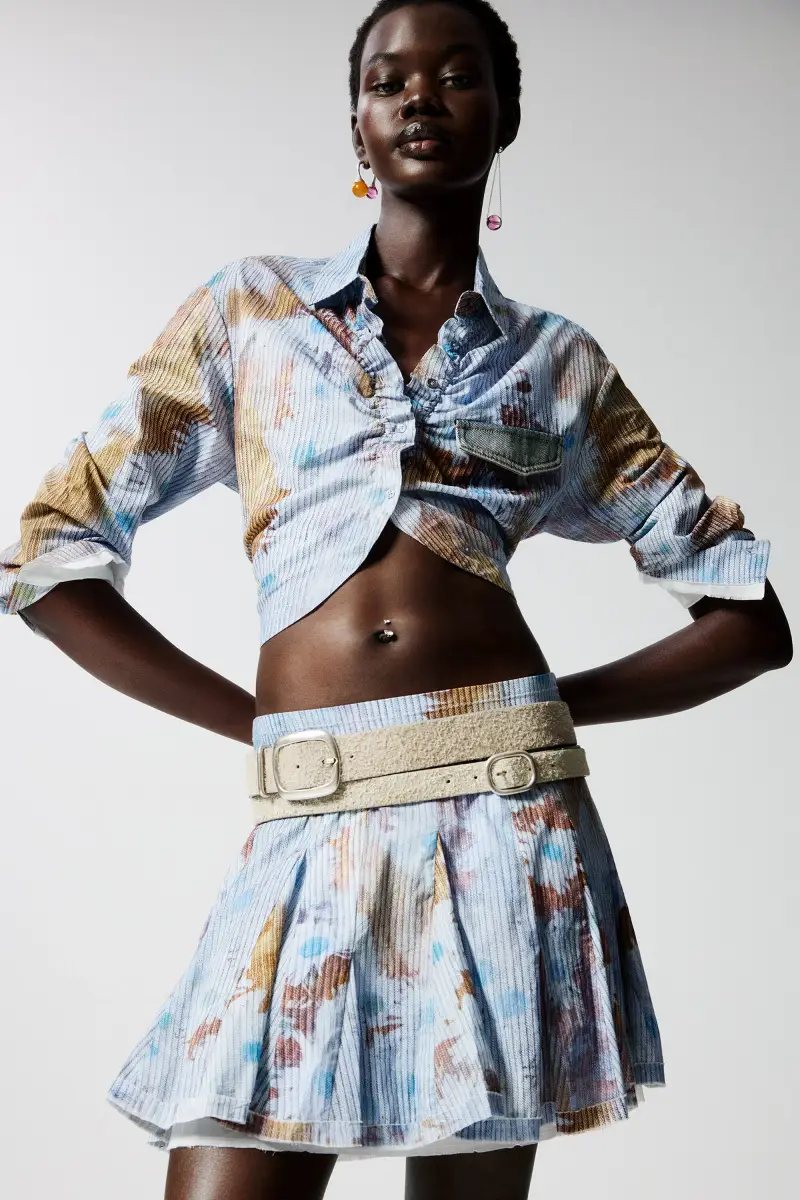 Camicia a righe con fiori BLUE