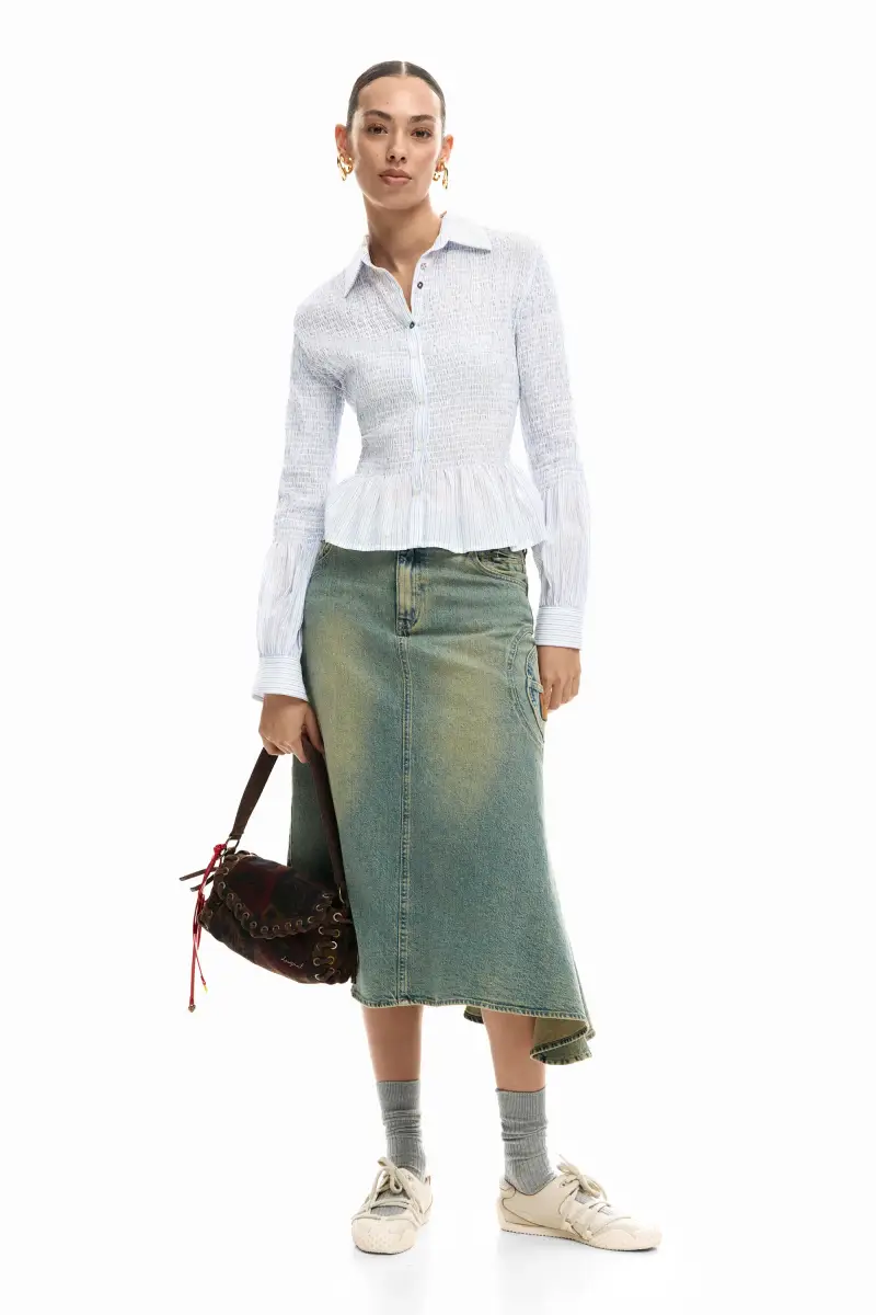 Camicia arricciata a righe WHITE miniatura 2