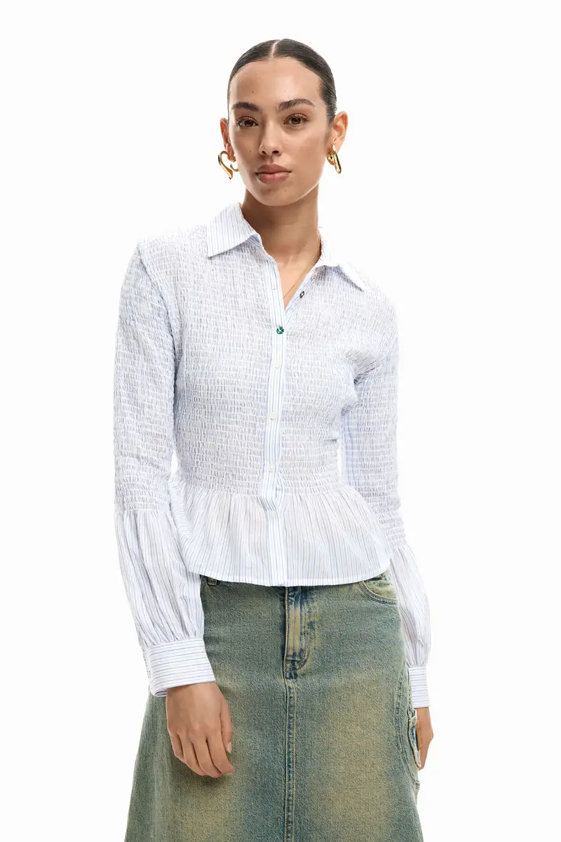 Camicia arricciata a righe WHITE