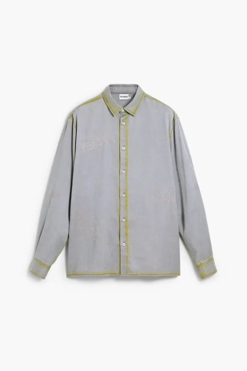 Camicia con lettering effetto consumato WHITE