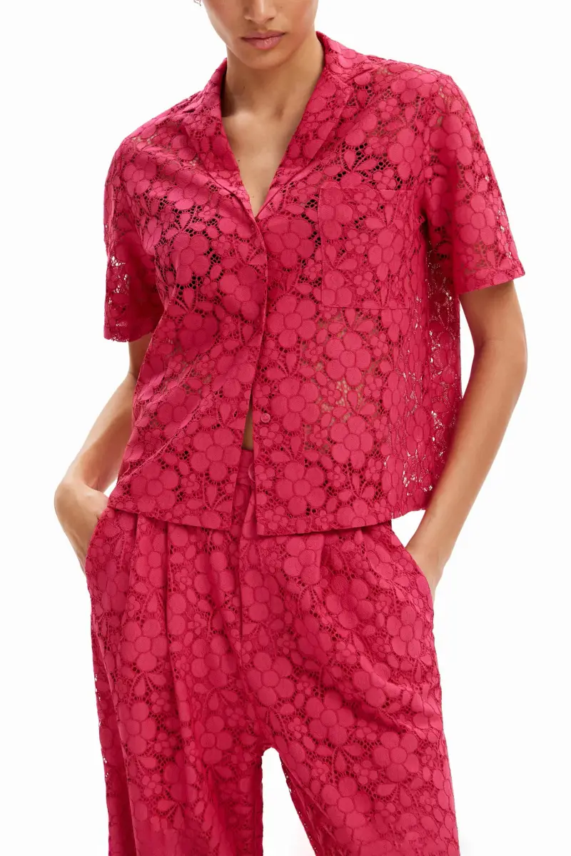 Camicia corta pizzo resort RED miniatura 2