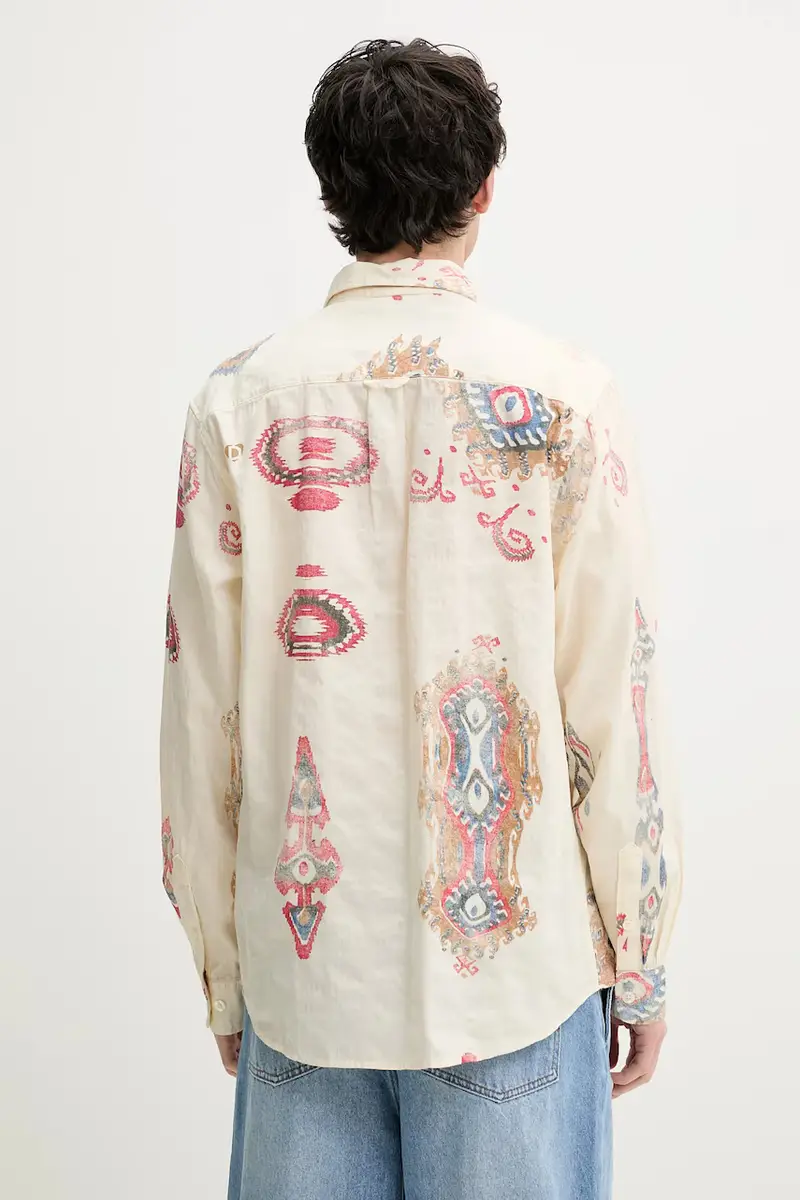 camicia in cotone IKAT uomo colore beige 25SMCW14 miniatura 3