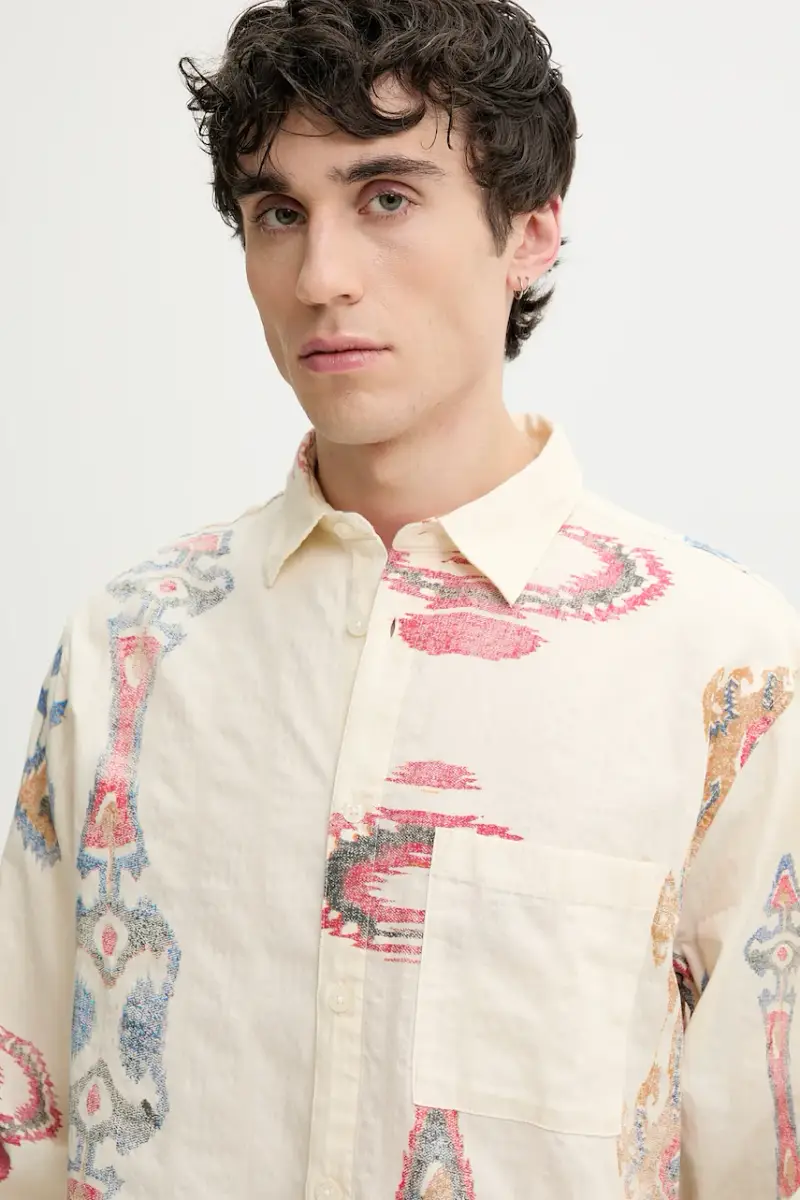 camicia in cotone IKAT uomo colore beige 25SMCW14 miniatura 4