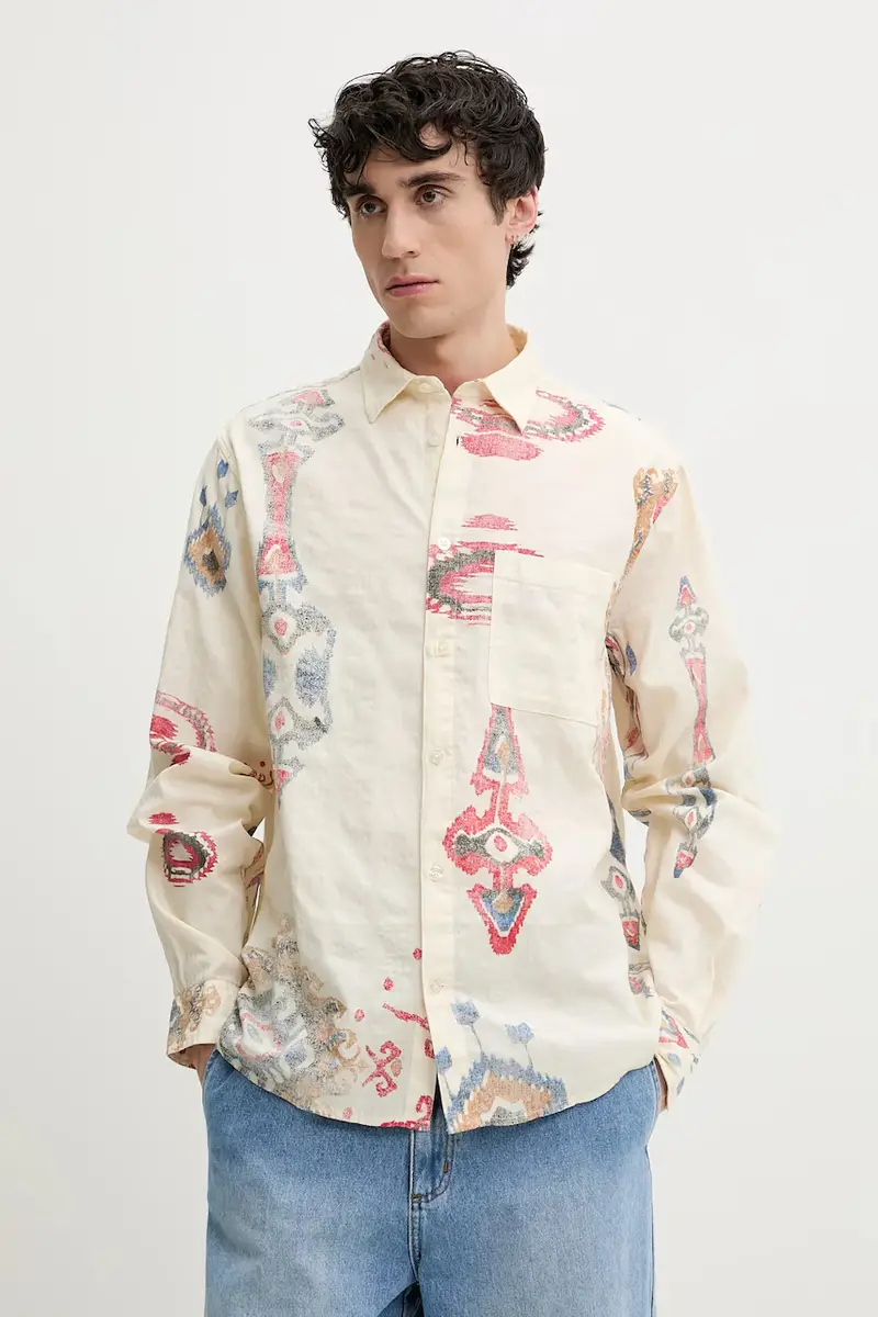 camicia in cotone IKAT uomo colore beige 25SMCW14