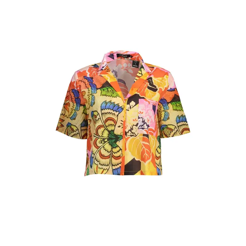 Camicia Maniche Corte Donna Gialla Stampa Giallo