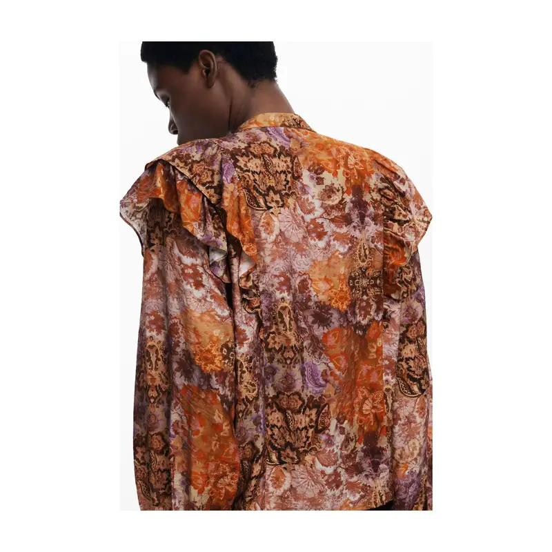 Camicia Maniche Lunghe Donna Arancione Dettagli a Contrasto miniatura 3