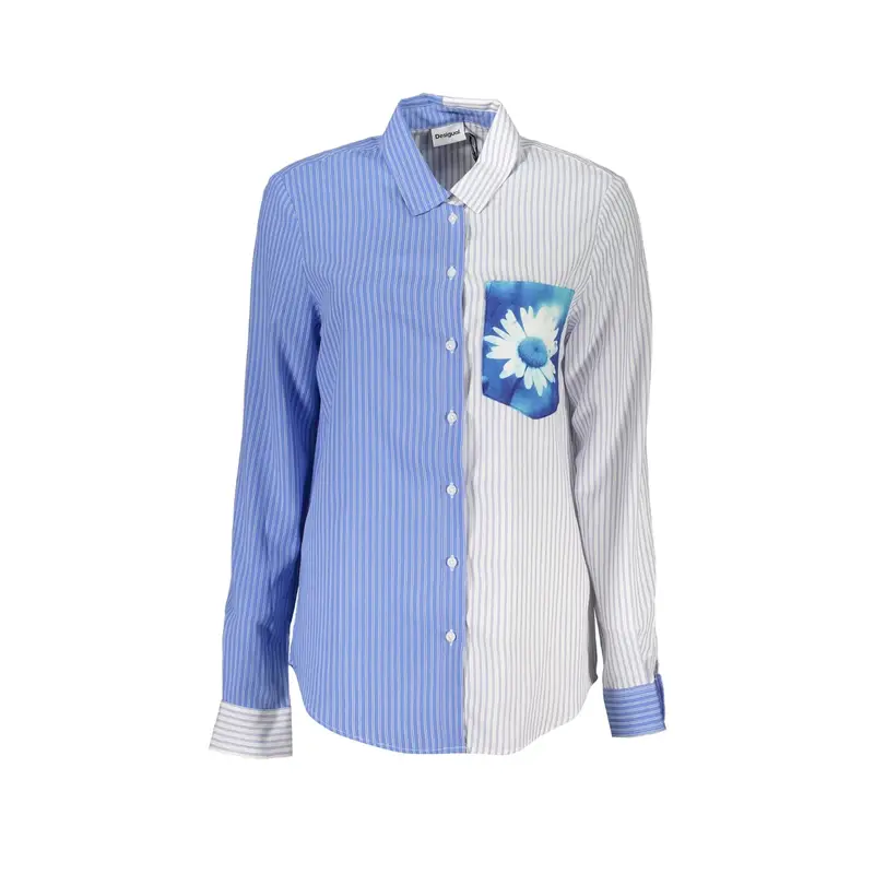 Camicia Maniche Lunghe Donna Azzurra Stampa Logo Azzurro