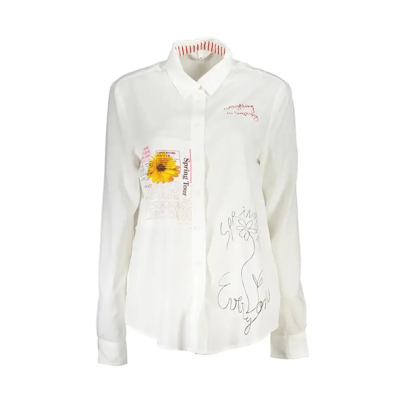 Camicia Maniche Lunghe Donna Bianca con Stampa Bianco