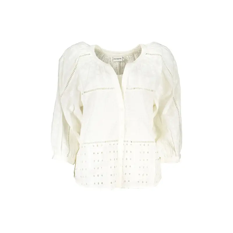 Camicia Maniche Lunghe Donna Bianca Dettagli a Contrasto Bianco