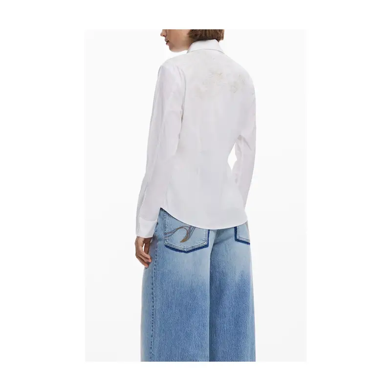 Camicia Maniche Lunghe Donna Bianca Ricamo Bianco miniatura 2