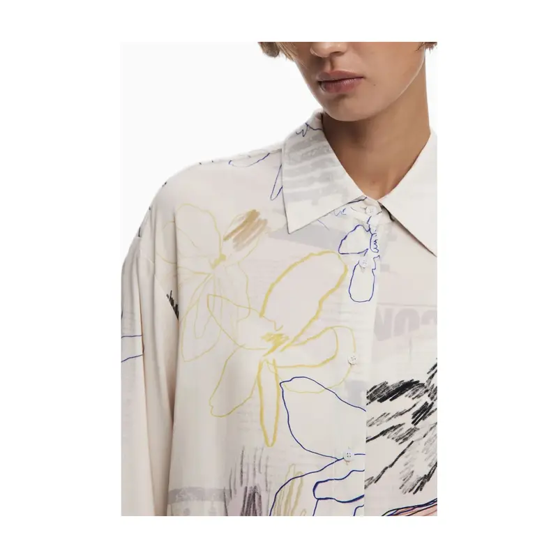 Camicia Maniche Lunghe Donna Bianca Stampa Bianco miniatura 3