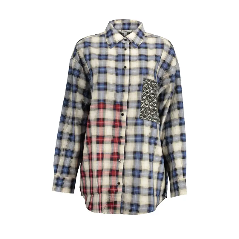 Desigual Maglia Maniche Lunghe Donna Blu con Dettagli a Contrasto