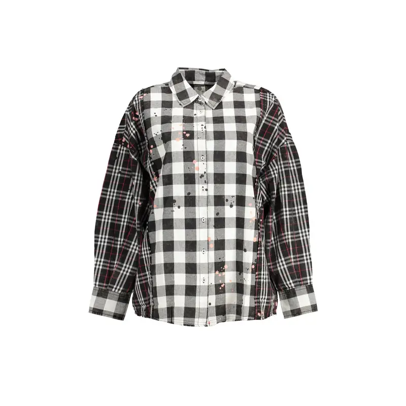 Camicia Maniche Lunghe Donna Nera Dettagli a Contrasto Nero