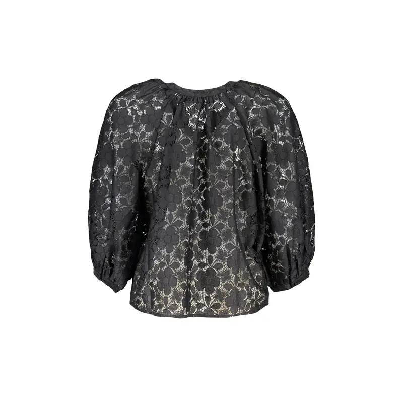 Camicia Maniche Lunghe Donna Nera Dettagli a Contrasto Nero miniatura 2