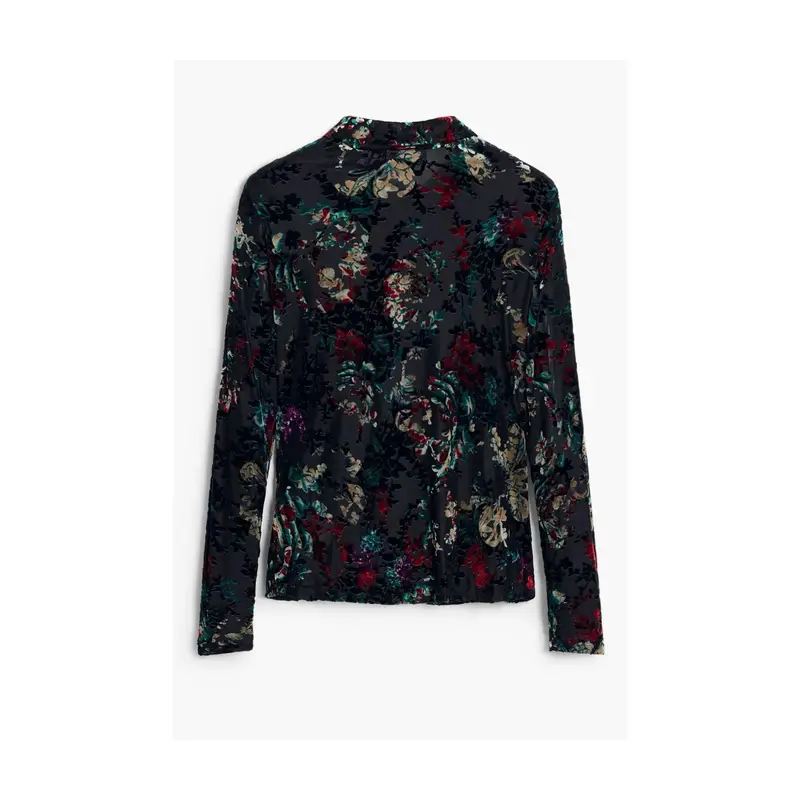 Camicia Maniche Lunghe Donna Nera Dettagli a Contrasto Nero miniatura 2