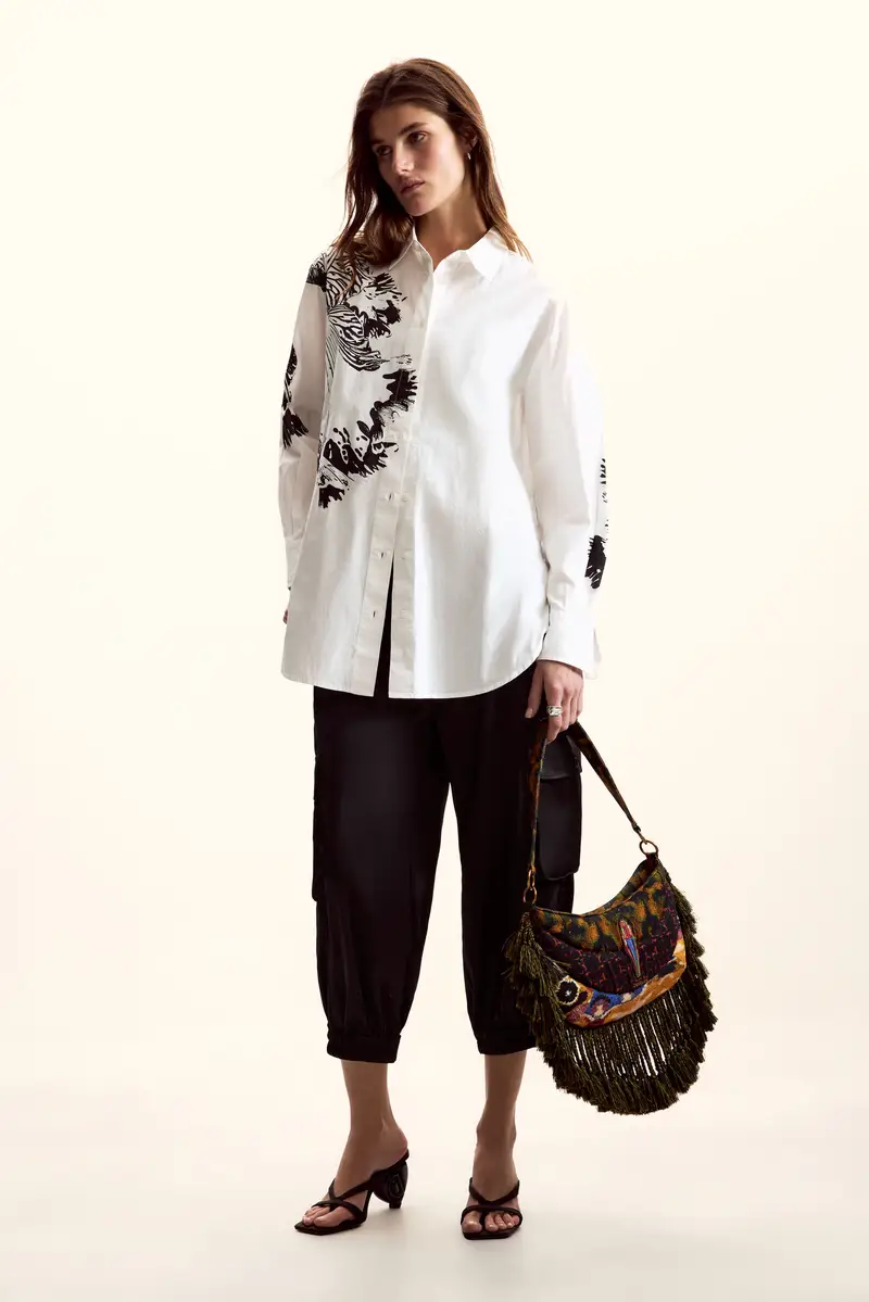 Desigual Maglia a Maniche Lunghe Oversize Bianco e Multicolore miniatura 2