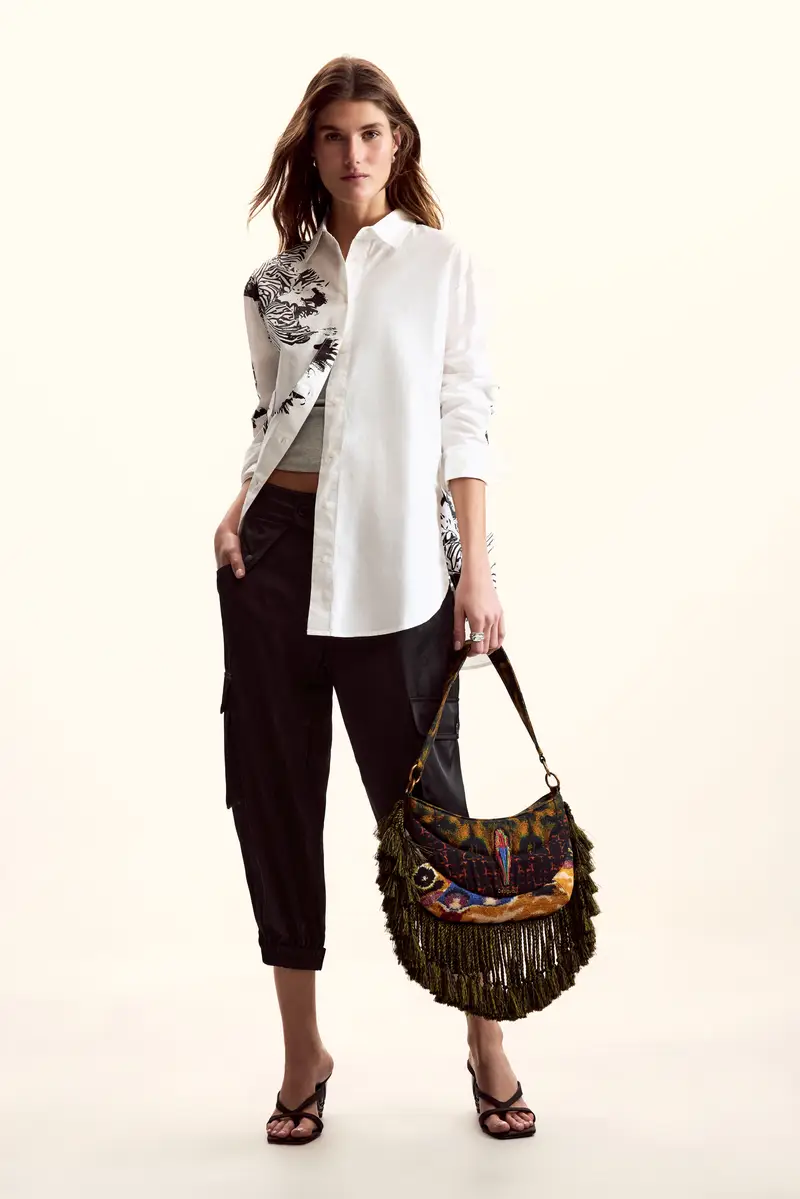 Desigual Maglia a Maniche Lunghe Oversize Bianco e Multicolore