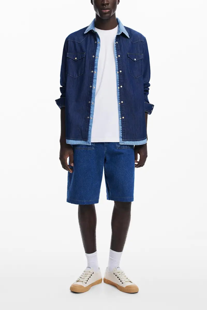 Camicia patchwork in denim BLUE miniatura 2