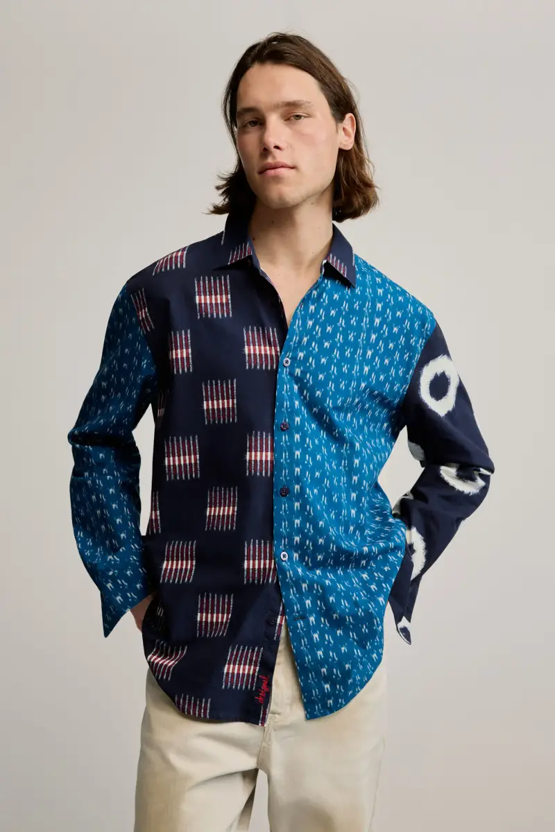camicia stampata patch BLUE