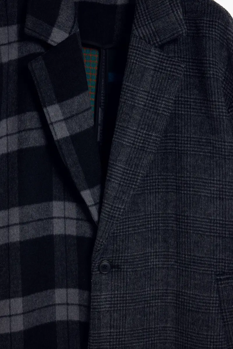 Cappotto bimateriale a quadri BLACK miniatura 2