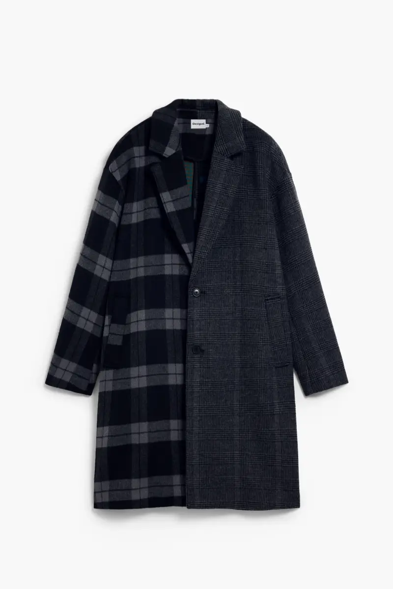 Cappotto bimateriale a quadri BLACK