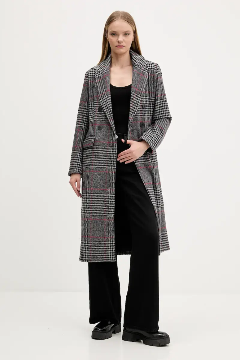 cappotto con lana CAPUCHA CHECK colore grigio 25WWEW13 miniatura 2