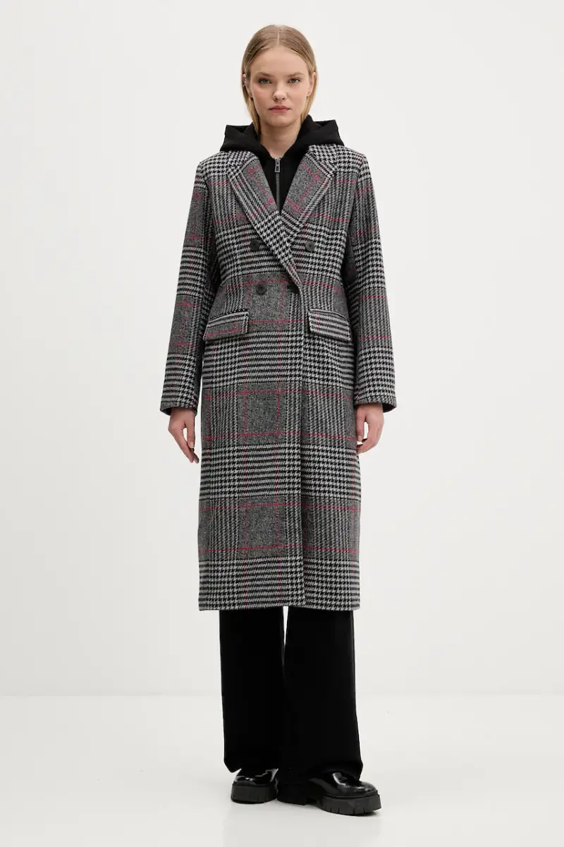 cappotto con lana CAPUCHA CHECK colore grigio 25WWEW13