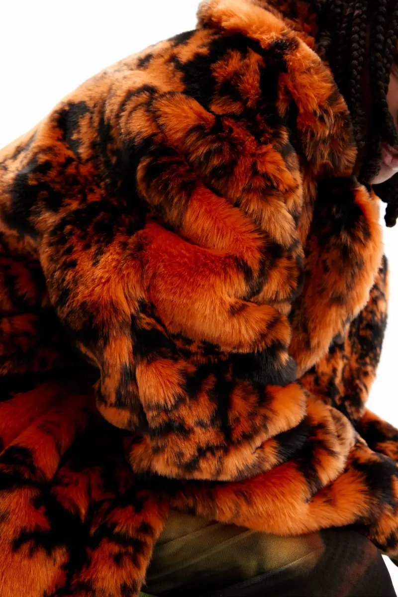 Cappotto corto doppiopetto effetto pelliccia ORANGE miniatura 2