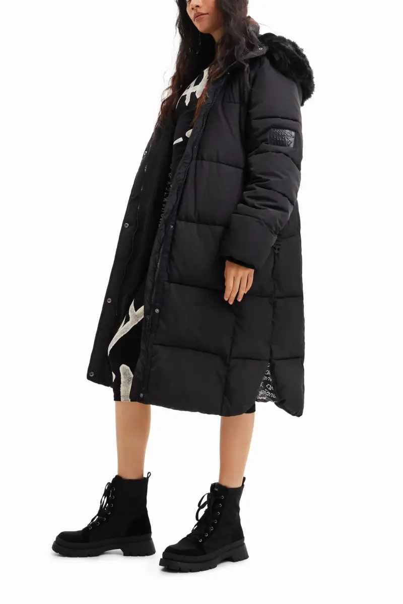 Cappotto imbottito con cintura lunga BLACK miniatura 2