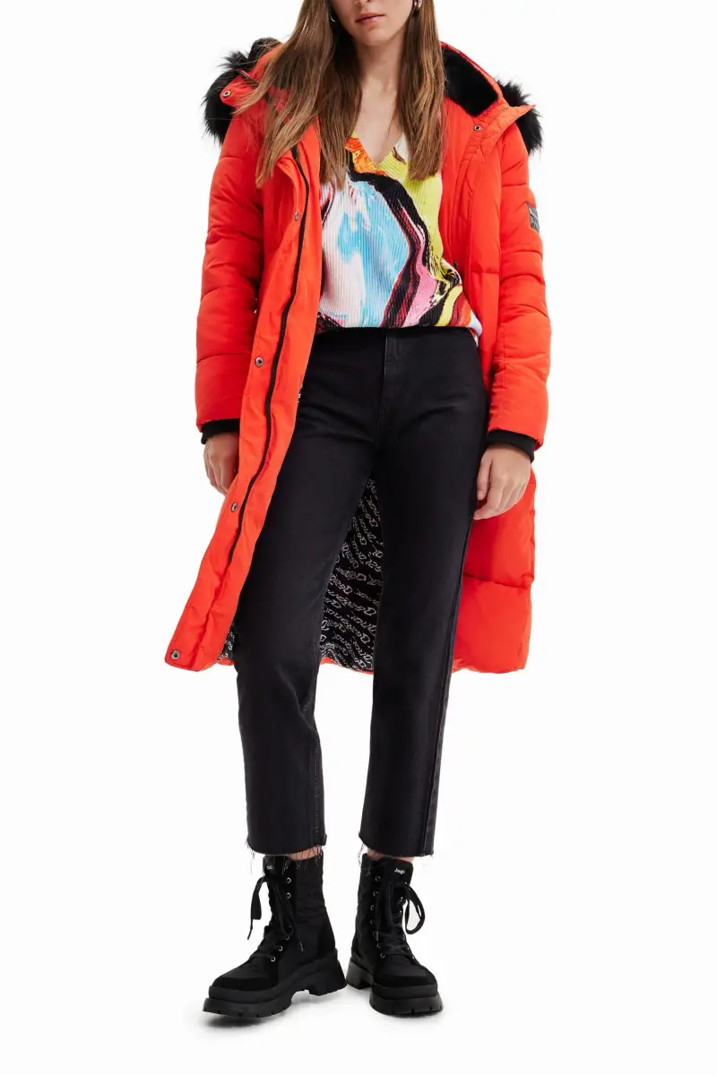 Cappotto imbottito con cintura lunga ORANGE miniatura 2