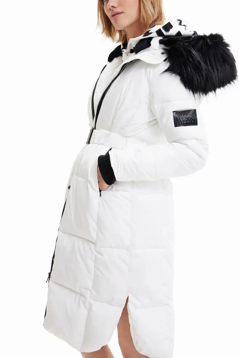 Cappotto imbottito con cintura lunga WHITE miniatura 2