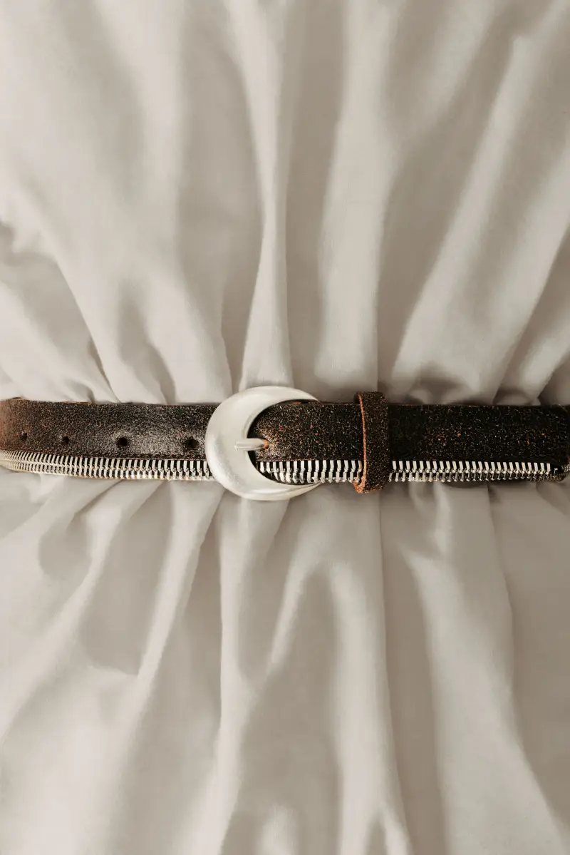 Cintura con cerniere in pelle studio BROWN