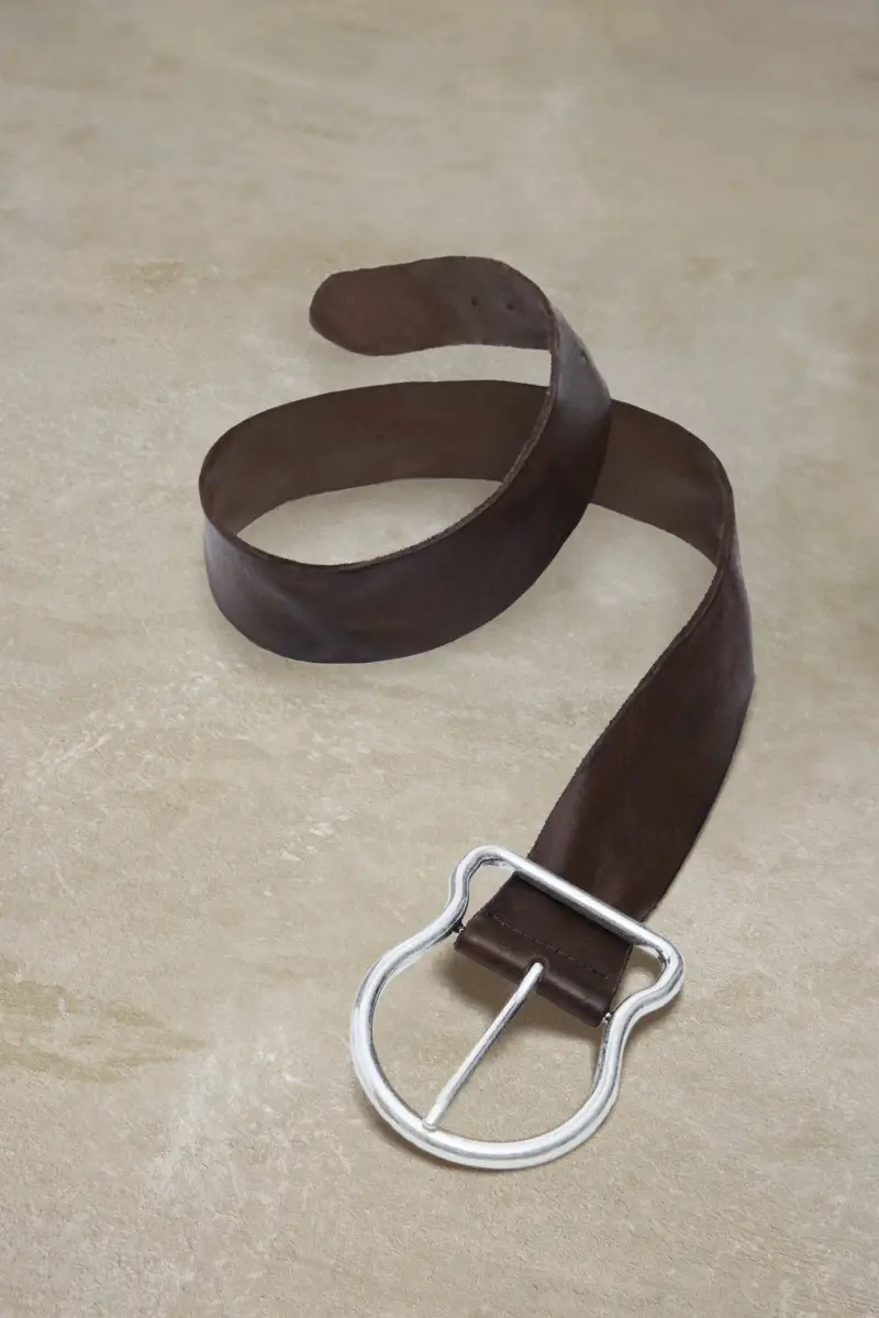 Cintura con fibbia ovale in pelle studio BROWN miniatura 2