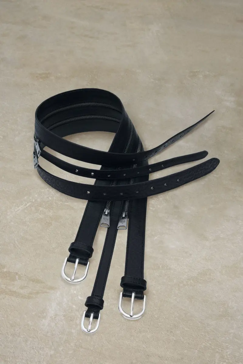 Cintura tripla fascia in pelle studio BLACK miniatura 2