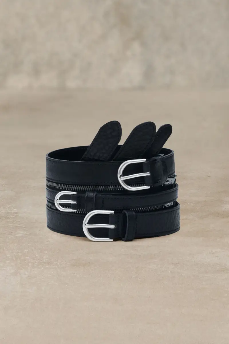 Cintura tripla fascia in pelle studio BLACK