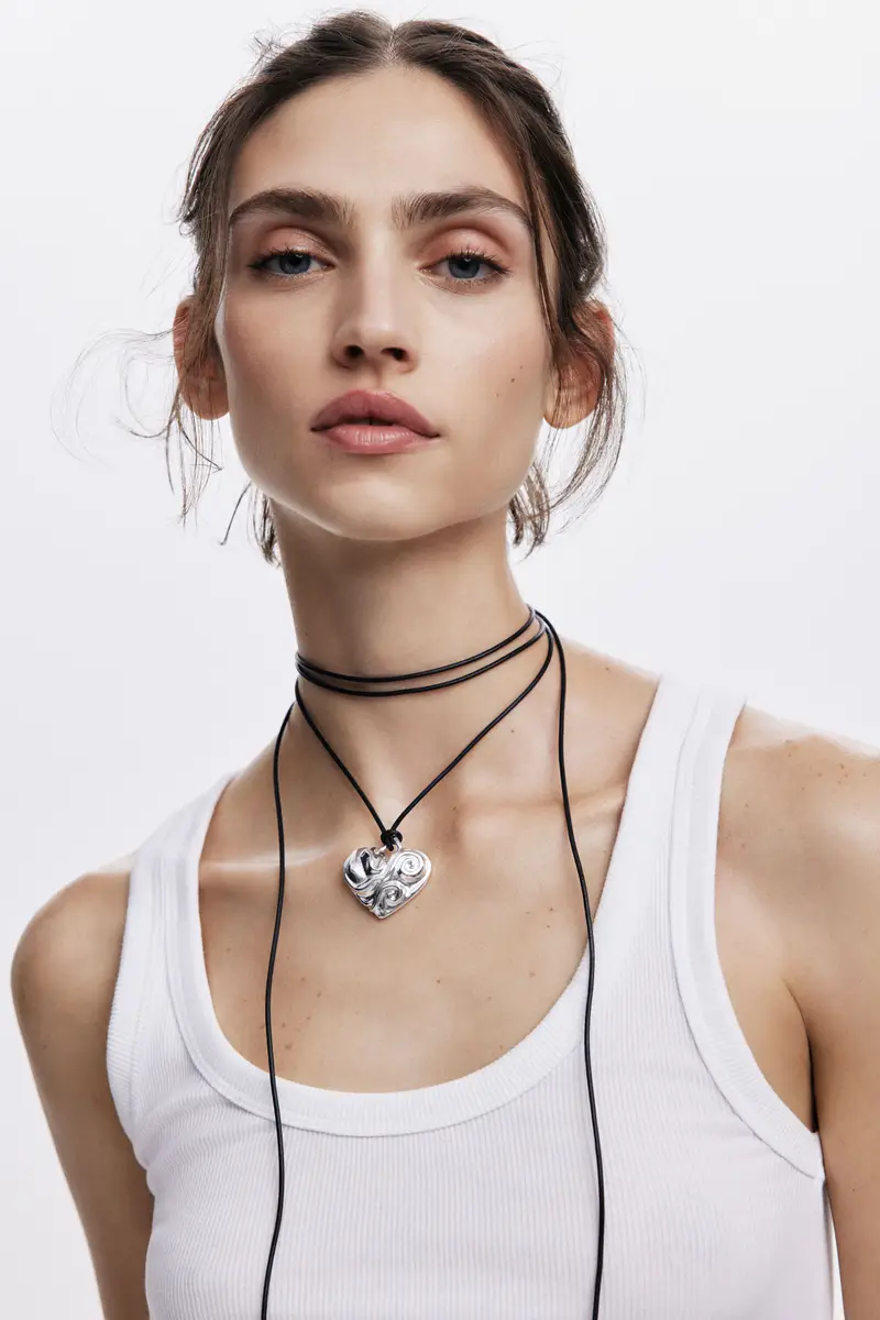 Ciondolo cuore corda bagno argento Zalio BLACK