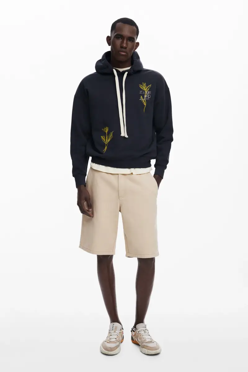 Felpa con cappuccio ricamata BLACK miniatura 2