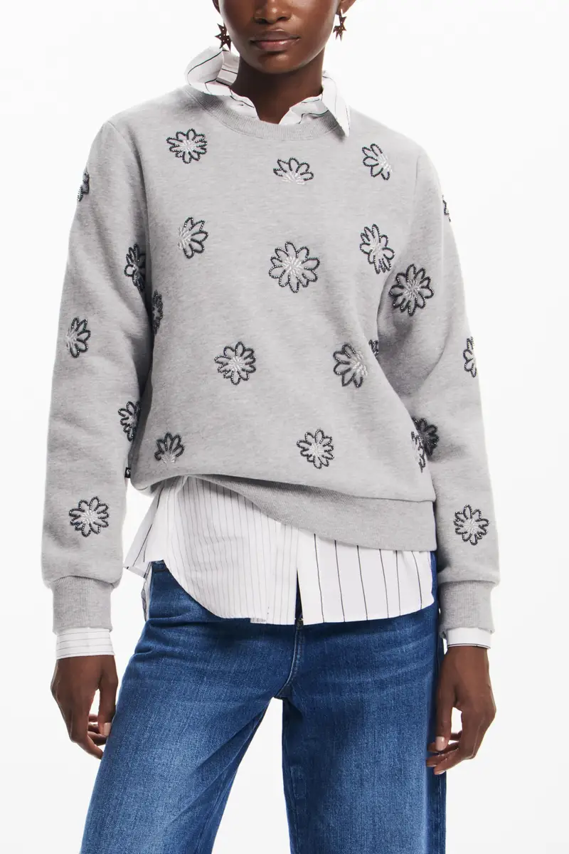 Felpa con fiori gioiello BLACK miniatura 2