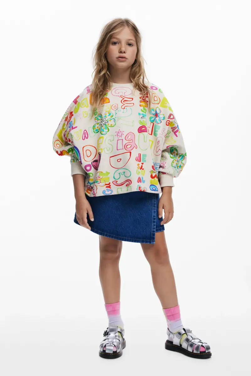 Felpa con maniche e lettering WHITE miniatura 2