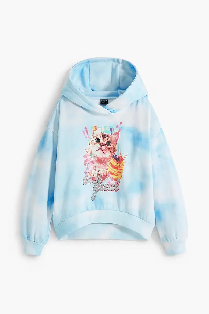 felpa in cotone bambino/a colore blu con cappuccio 25WGSK02 miniatura 2