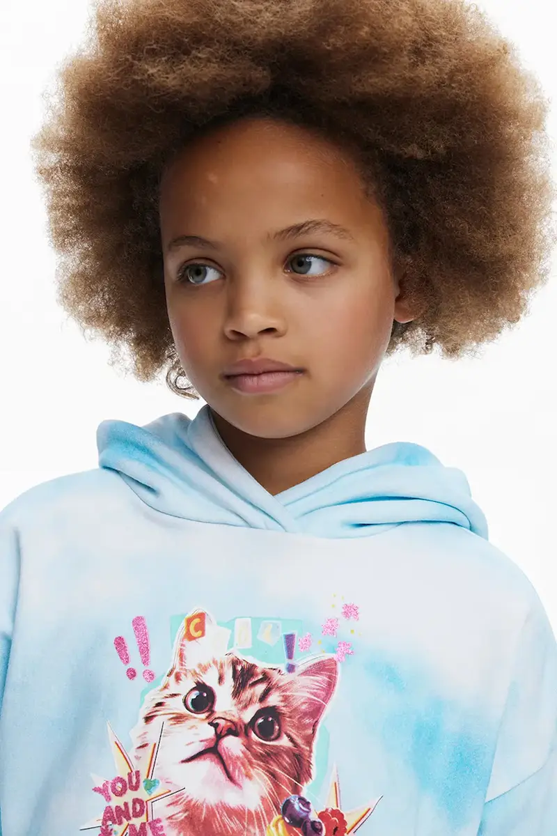 felpa in cotone bambino/a colore blu con cappuccio 25WGSK02 miniatura 5