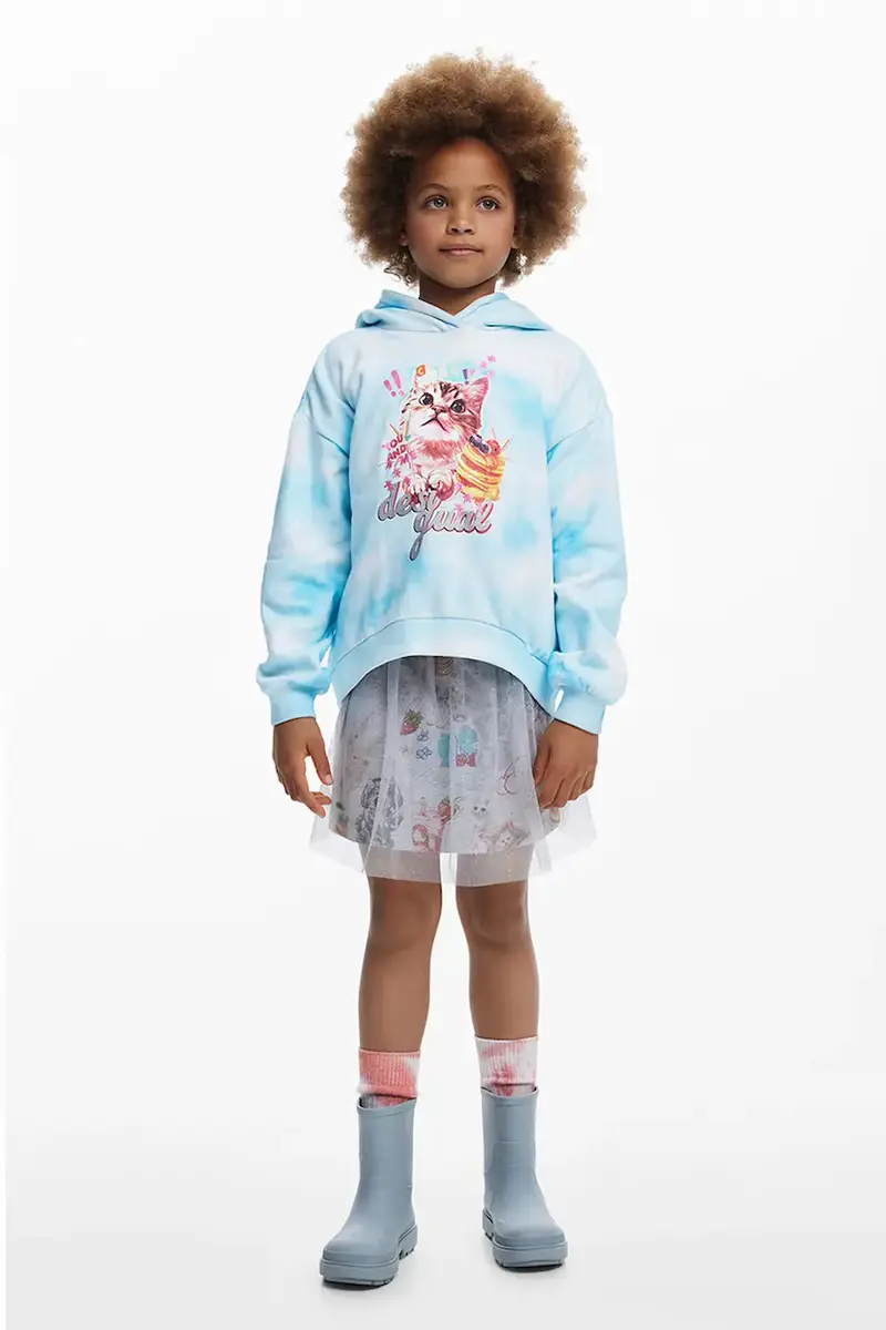 felpa in cotone bambino/a colore blu con cappuccio 25WGSK02