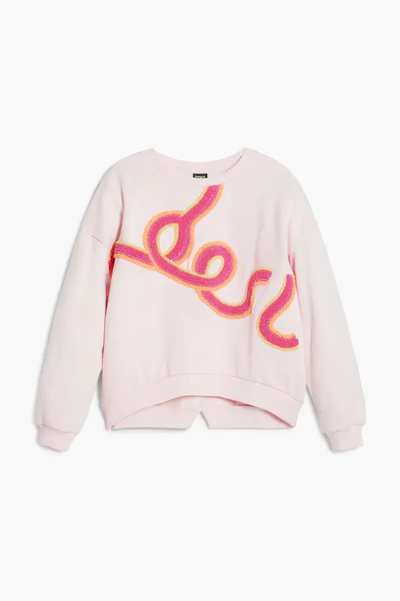 felpa in cotone bambino/a colore rosa con applicazione 25WGSK08 miniatura 2