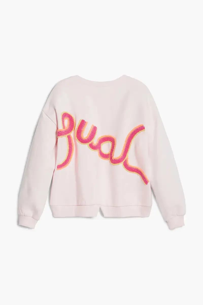 felpa in cotone bambino/a colore rosa con applicazione 25WGSK08 miniatura 3