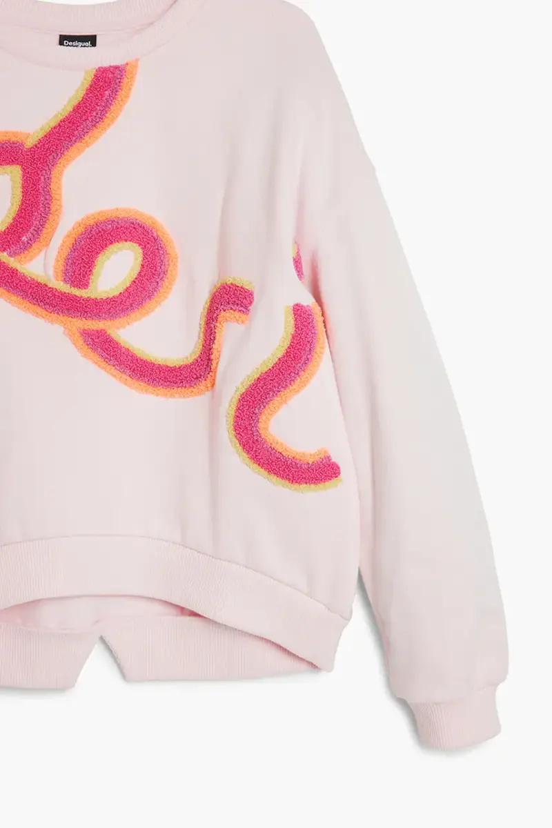 felpa in cotone bambino/a colore rosa con applicazione 25WGSK08 miniatura 4