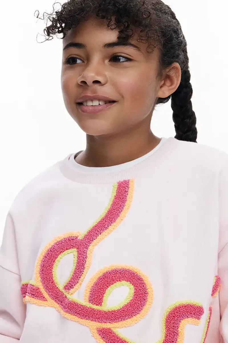 felpa in cotone bambino/a colore rosa con applicazione 25WGSK08 miniatura 5