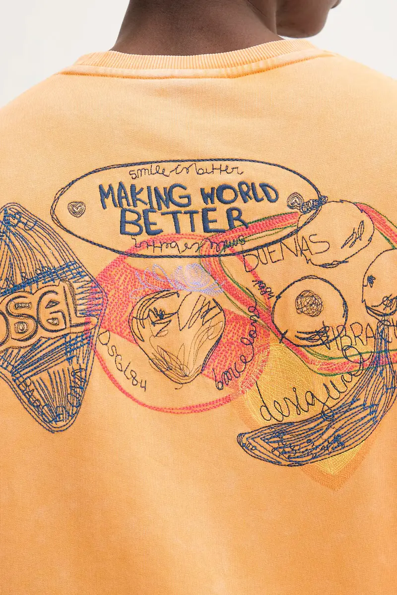 felpa in cotone BUDA uomo colore arancione con applicazione 25WMSK02 miniatura 5