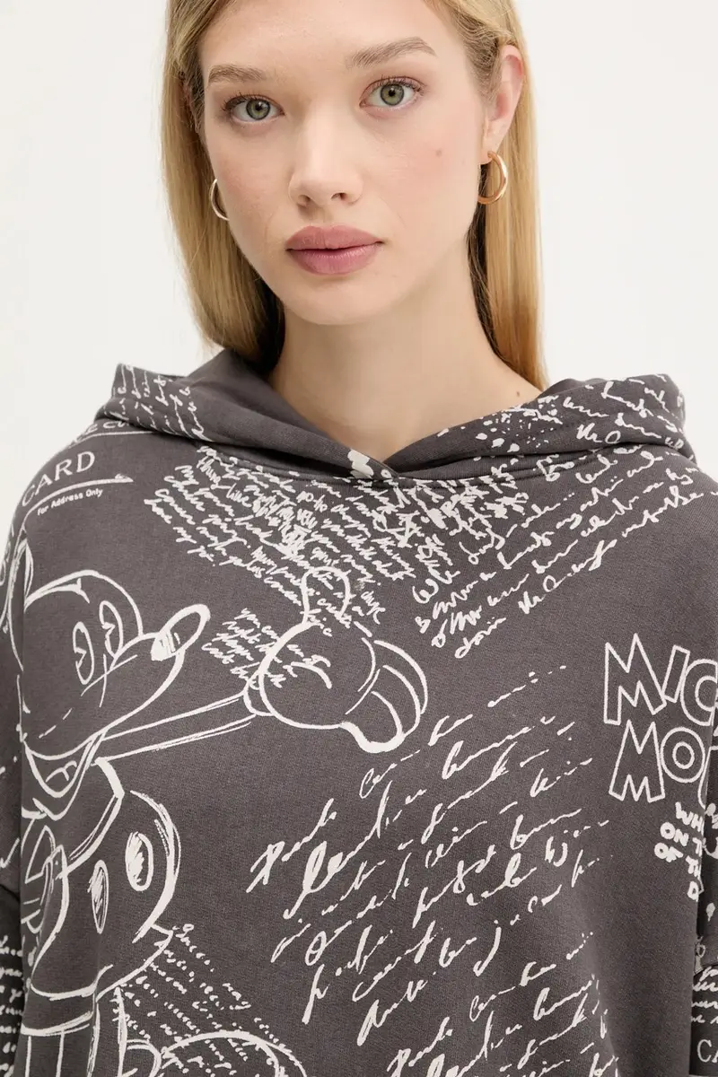 felpa in cotone LETTERS MICKEY donna colore grigio con cappuccio 25WWSK03 miniatura 4